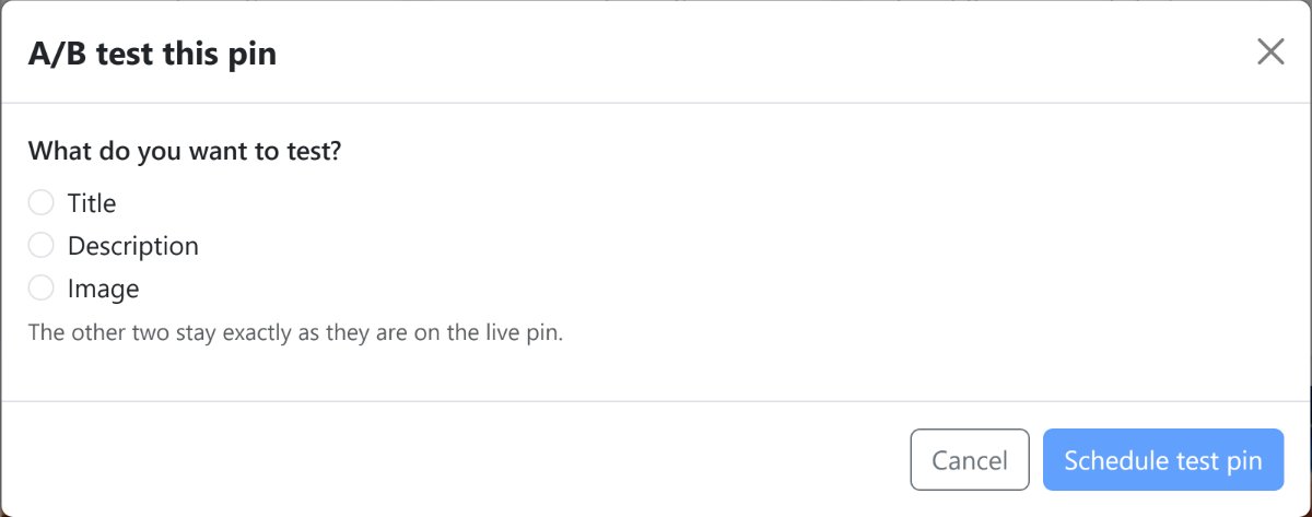 The A/B test dialog: choose the title, the description or the image to test while the other two stay the same