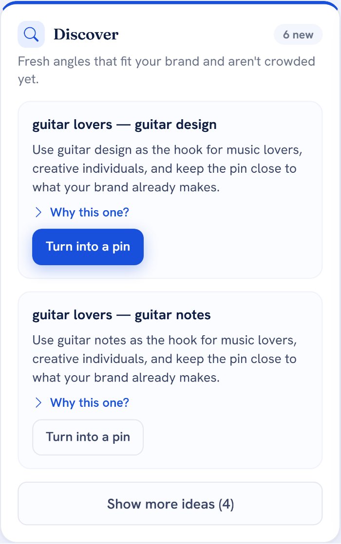 Ideas for a guitar-art brand, such as guitar lovers and guitar design, each with Why this one and Turn into a pin
