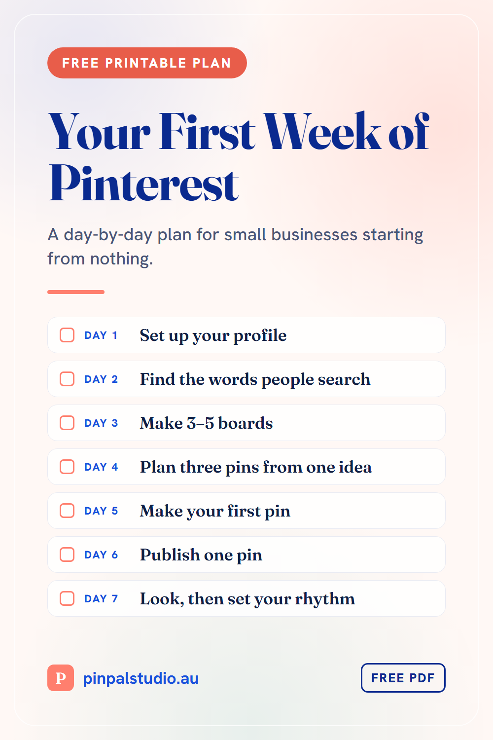 Your First Week of Pinterest — a free printable plan, day by day
